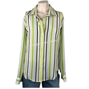 J. Crew Green Striped Satin Blouse Shirt